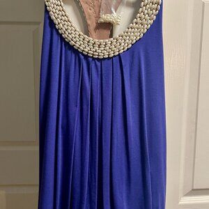 Bordeaux LA Beaded Pearl Shirt, Cobalt Blue, size Med